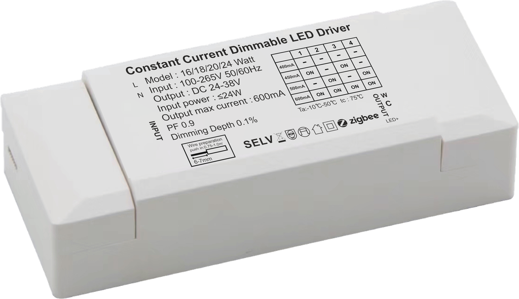 16–24W HPF Driver (ZigBee - 0.1_ Dim + CCT) 400–600mA • 30–40V • 4KV Surge 121